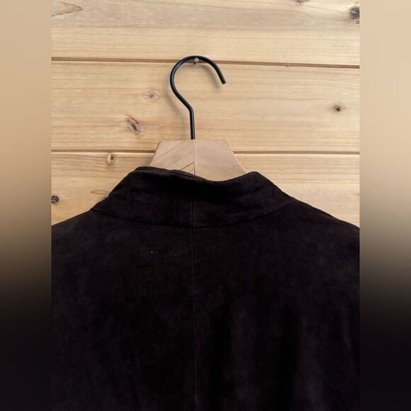 Eileen Fisher Size Large Chocolate Brown Open Front Goat Suede Blazer Jacket - Picture 11 of 15